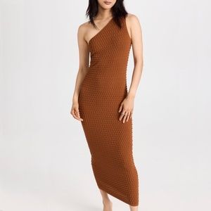HELMUT LANG Spike Knit One-Shoulder Dress in Pecan Size Small S